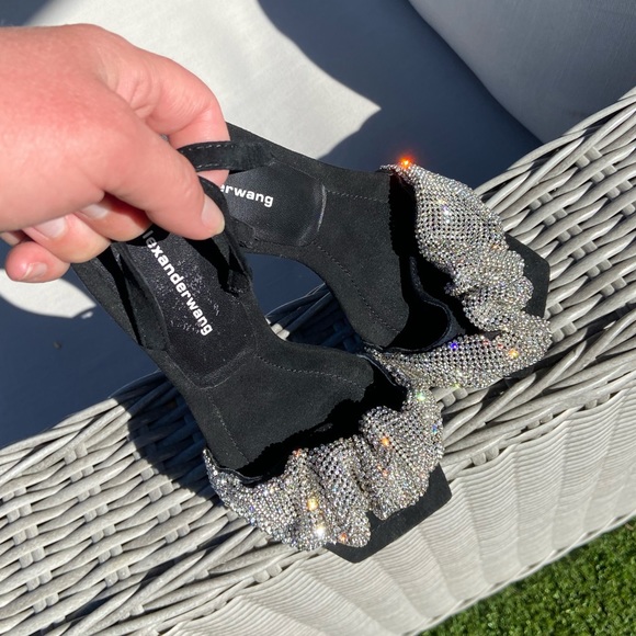 Alexander Wang Low Heel Black Suede Slingback with Rhinestones Size 37 - Picture 9 of 9